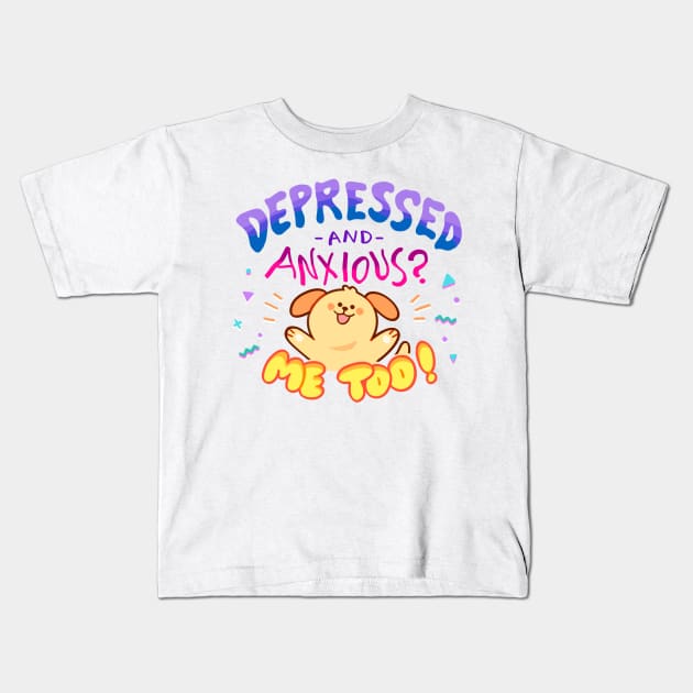 Depressed and Anxious Doggo Kids T-Shirt by giraffalope